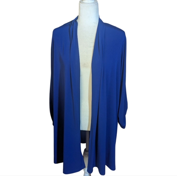Susan Graver Liquid Knit Open Front Royal Blue Long Cardigan Sz 2X - Picture 1 of 10
